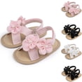 thumbnail image 1 of Infant Baby Girls Summer Sandals with Flower Bowknot Soft Sole Wedding Dress Flats Newborn First Walkers Crib Dress Shoes White 6M(13), 1 of 6