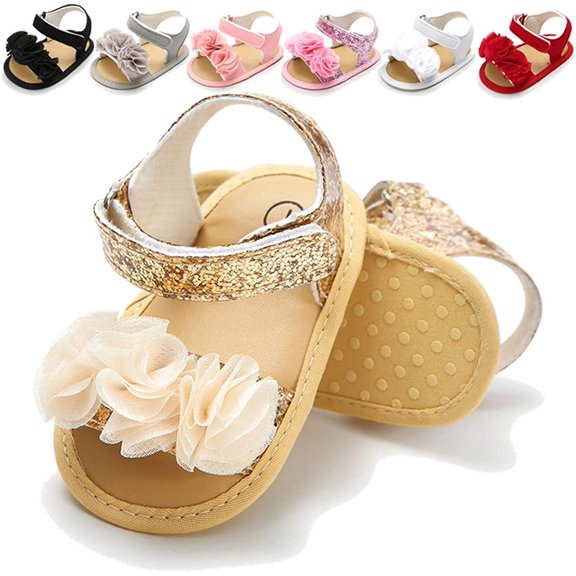 Infant Baby Girls Summer Sandals with Flower Soft Sole Newborn Toddler First Walker Crib Dress Shoes