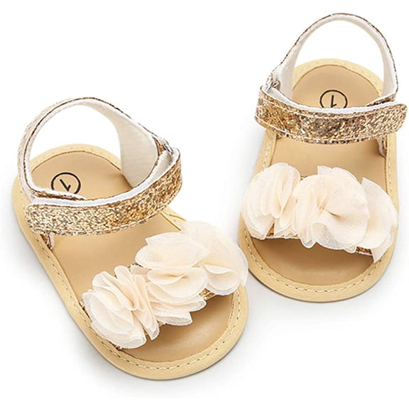 Infant Baby Girls Summer Sandals with Flower Soft Sole Newborn Toddler First Walker Crib Dress Shoes