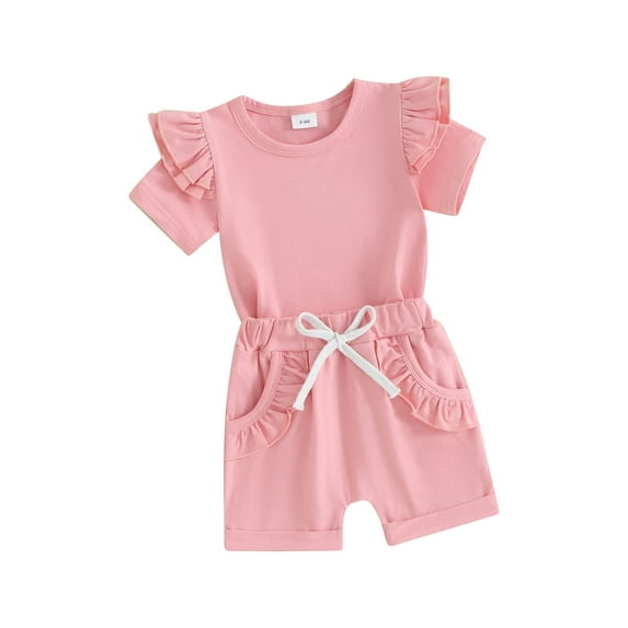 Infant Baby Girls Summer Shorts Set, Short Sleeve Crew Neck T-shirt with Elastic Waist Shorts Outfit
