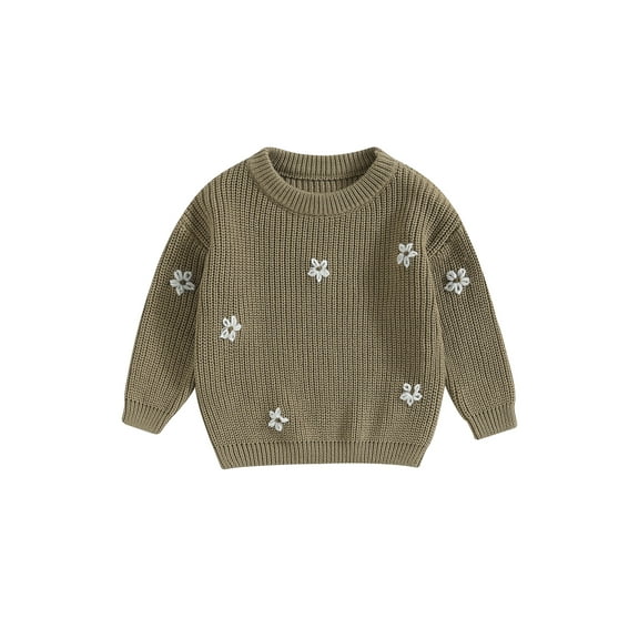 Infant Baby Girls Sweaters Long Sleeve Crew Neck Flower Print Loose Knitted Pullovers 3 6 9 12 18 24 Months Newborn Fall Winter Warm Clothes