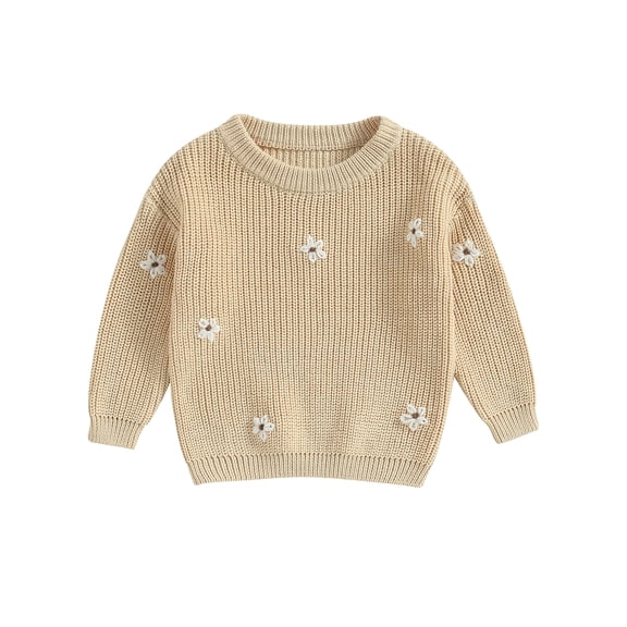 Infant Baby Girls Sweaters Long Sleeve Crew Neck Flower Print Loose Knitted Pullovers 3 6 9 12 18 24 Months Newborn Fall Winter Warm Clothes