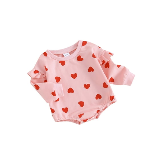 Infant Baby Girls Sweatshirt Romper Valentine's Day Heart Print Long Sleeve Jumpsuits