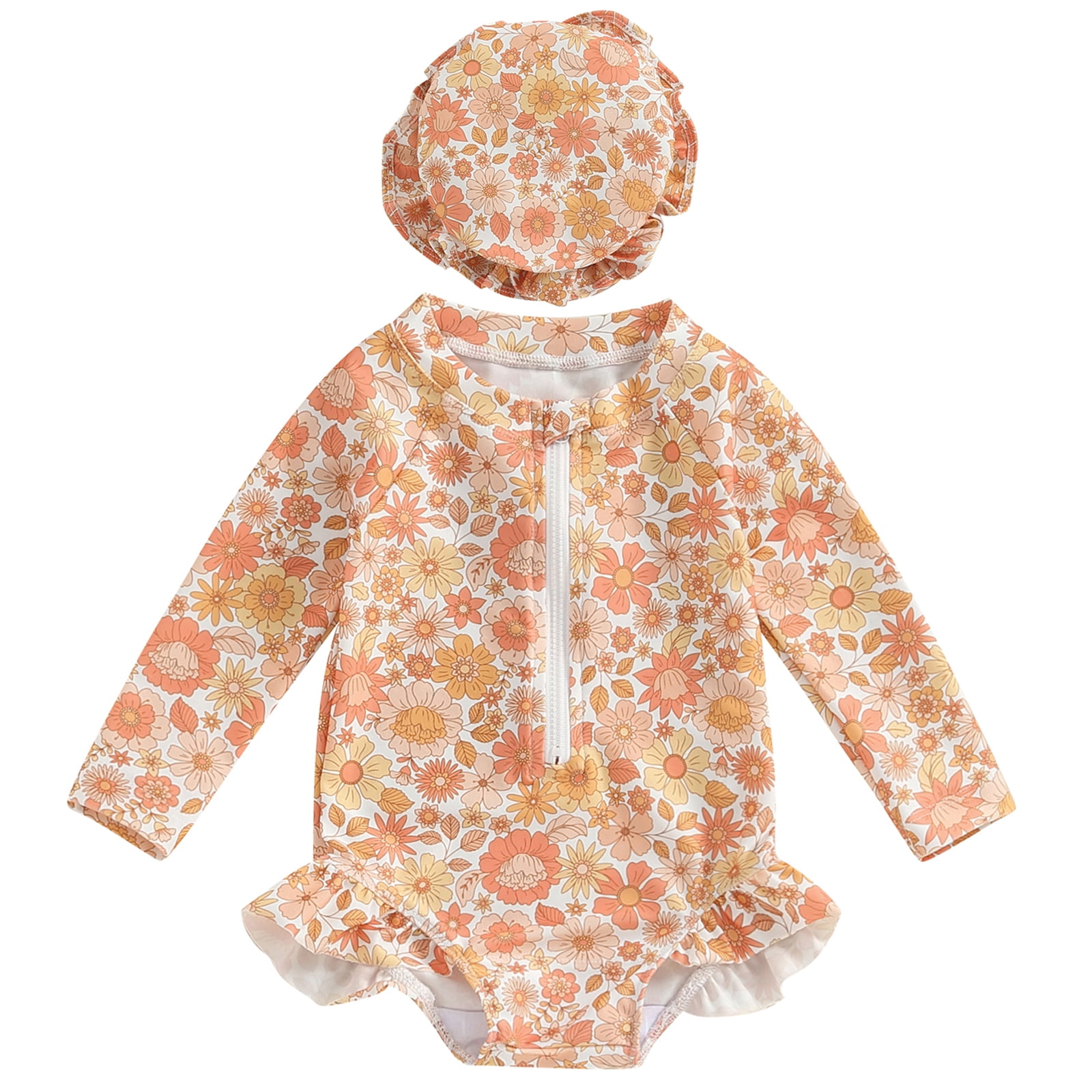 Infant Baby Girls Swimsuit 2pcs Flower Outfits Set Long Sleeve Front ...