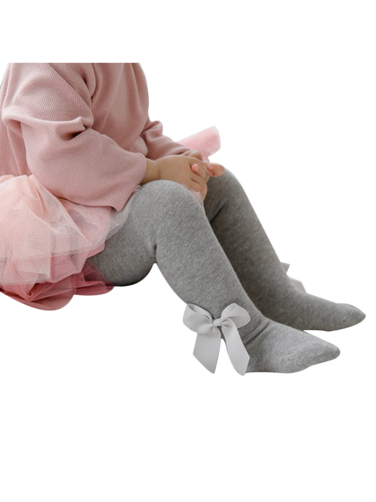 Infant Baby Girls Tights Knit Stretchy Leggings Stockings Cotton Pantyhose  with Bowknot 0-24M 