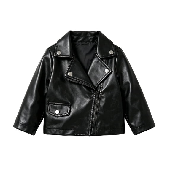 Infant Baby Girls Toddler Moto Jacket Long Sleeve Zip Up Faux Leather Warm Cozy Windproof Elegant Outerwear 9-12 Months