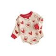 thumbnail image 1 of Infant Baby Girls Valentine's Day Romper Cozy Long Sleeve Contrast Trim Round Neck Heart Print Jumpsuit, 1 of 8