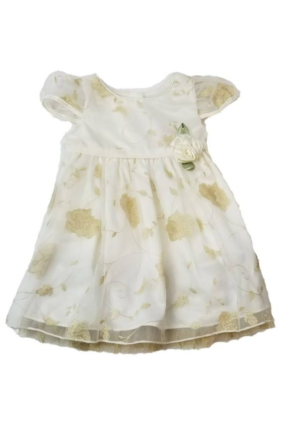 Infant Baby Girls White Gold Flower Christmas Holiday Fancy Party Dress 18M