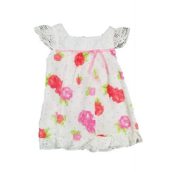 Infant Baby Girls White Pink Rose Floral Easter Spring & Holiday Baby Dress 24M