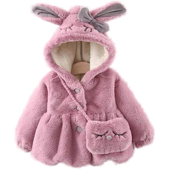 Infant Baby Girls Winter Coat Faux Fur Fleece Outwear Hooded Thick Warm Jacket With Bag