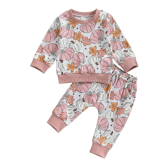 Infant Baby Halloween Clothes FlowerPumpkin Print Long Sleeve Sweatshirt Long Pants Set Fall Outfit