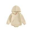thumbnail image 1 of Infant Baby Hooded Romper Long Sleeve Front Pocket Solid Color Bodysuit, 1 of 7