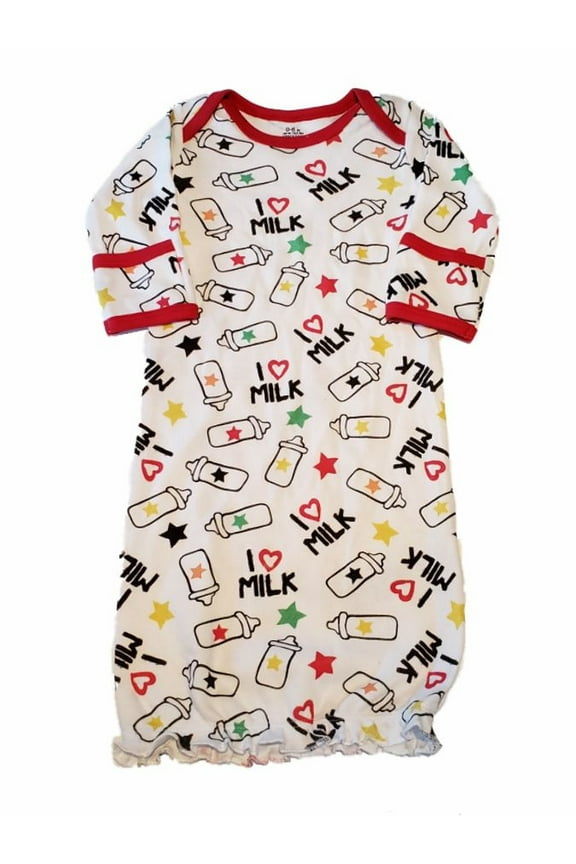 Infant Baby I Heart Milk Star Bottle Print Cotton Sleeper Gown Pajama 0-6 months
