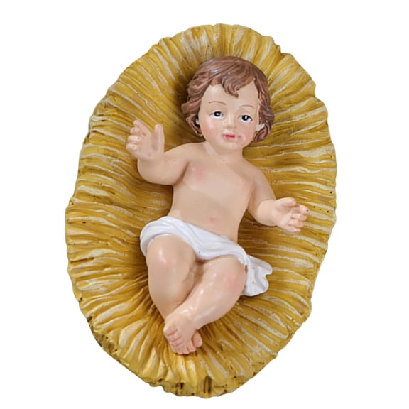 Infant Baby In Manger Figurine Nativity Scene Resins Statue Ornament for Christmas and Religious Setting Home Decoration