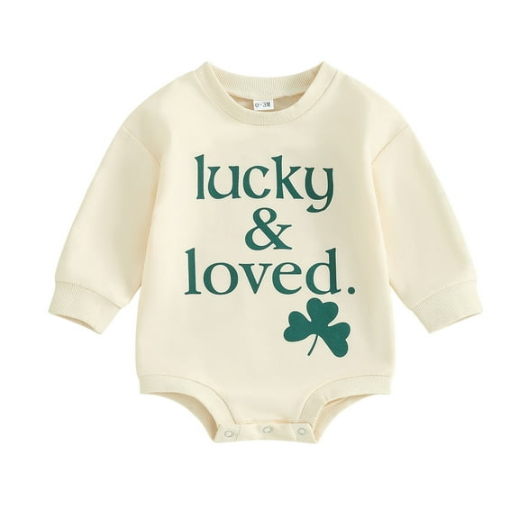 Infant Baby Irish Festivals Jumpsuit ShamrockLetter Print Round Neck Long Sleeve Romper Newborn Clothes