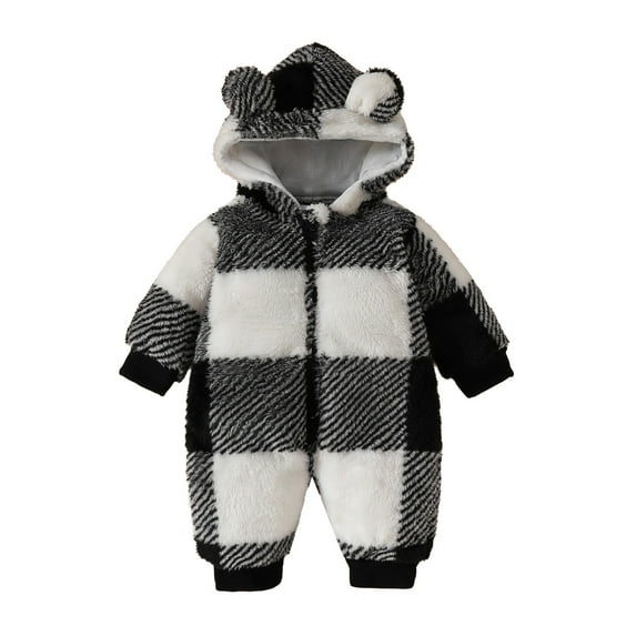 Infant Baby Jumpsuit Unisex Soft Fleece Long Sleeve Hooded Snowsuit Romper Cute Winter Warm Newborn Girls Clothes, Black, 3 Months