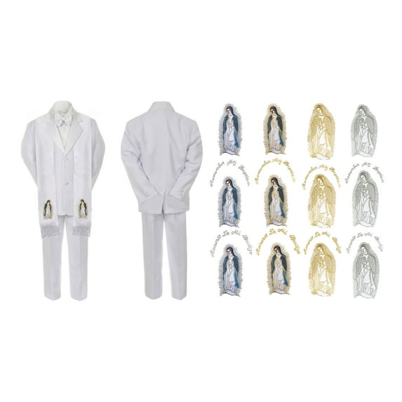 Infant Baby Kid Boy Christian Baptism White Suit Virgin Mary Maria On Stole Sm-7