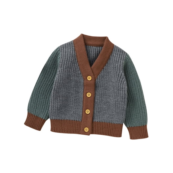 Infant Baby Knitted Sweater Contrast Color Casual Warm Long Sleeve Button Cardigan Autumn Knitwear