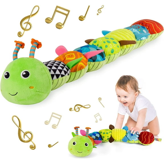 Infant Baby Musical Stuffed Animal Activity Soft Toys with Multi-Sensory Crinkle, Rattle and Textures, for Tummy Time Newborn 0-3-6-12 Months Boys, Girls, Caterpillar,Pink