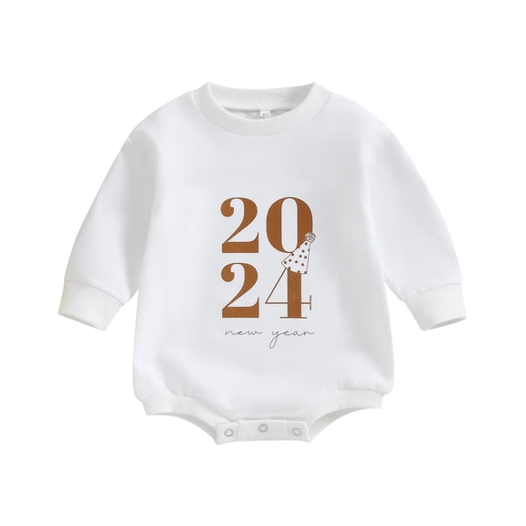 Infant Baby New Year Jumpsuit 3M 6M 12M 18M Letter Print Round Neck Long Sleeve Sweatshir Romper Toddler Clothes