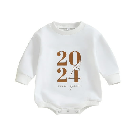 Infant Baby New Year Jumpsuit 3M 6M 12M 18M Letter Print Round Neck Long Sleeve Sweatshir Romper Toddler Clothes