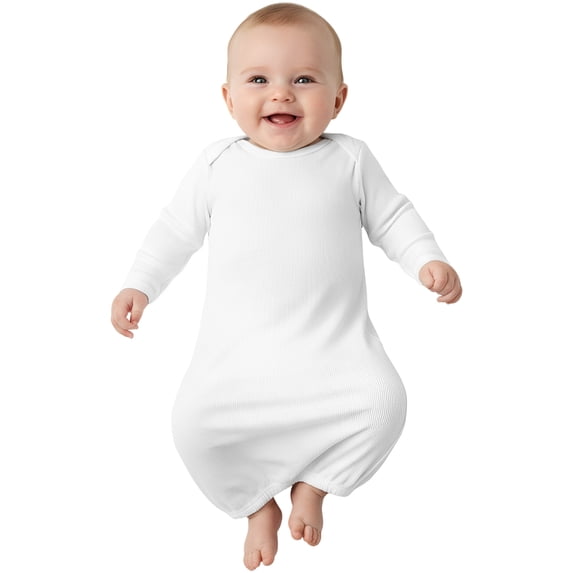 COUVER Long Sleeve Ribbed Cotton Sleeper Layette White (Infant)