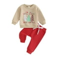 thumbnail image 1 of Infant Baby Outfits Christmas Tree Print Round Neck Sweatshirt and Pants Set, 1 of 8