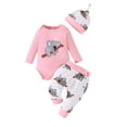 thumbnail image 1 of Infant Baby Outfits Koala Print Long Sleeve Rompers and Casual Pants Beanie Hat Set, 1 of 9