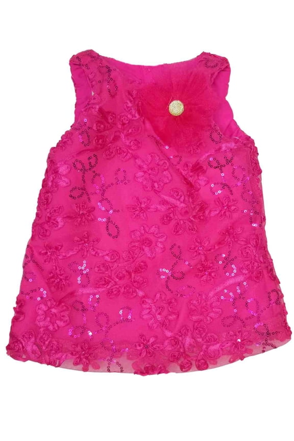 Infant Baby Pink Tulle Lace Rose Print Christmas Holiday Party Dress 6-9M