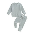 thumbnail image 1 of Infant Baby Ribbed Fall Outfits Solid Color Long Sleeve Sweatshirt Tops Elastic Waist Pants Set Winter Clothes,0-24 Months, 1 of 9