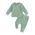 thumbnail image 1 of Infant Baby Ribbed Fall Outfits Solid Color Long Sleeve Sweatshirt Tops Elastic Waist Pants Set Winter Clothes,0-24 Months, 1 of 9
