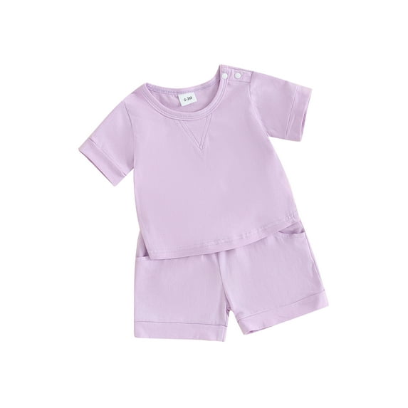 Infant Baby Shorts Set, Short Sleeve Crew Neck T-shirt with Elastic Waist Shorts 2-piece Outfit