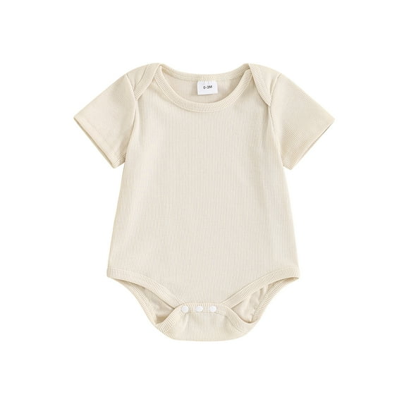 Infant Baby Summer Romper Solid Color Ribbed Short Sleeve Round Neck Bodysuit for Toddler Boys Girls