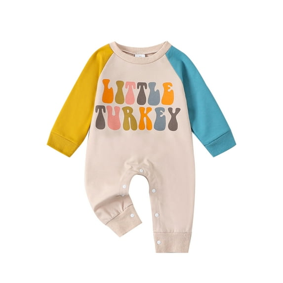 Infant Baby Thanksgiving Romper Raglan Long Sleeve Letter Print Jumpsuit