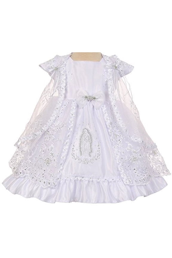 Infant Baby Toddler Baptism Christening Dress with Virgin Mary Embroidered on Skirt White 6M TR 015