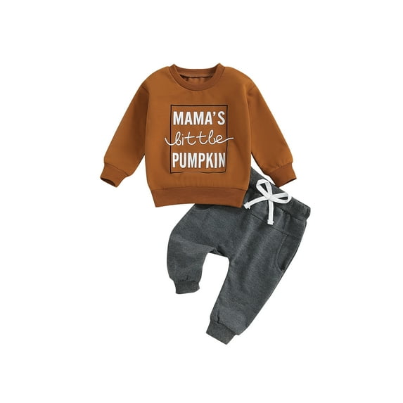 Infant Baby Toddler Boy Halloween 2Pcs Outfit 0 6 12 18 24 Months 2T 3T Letter Print Long Sleeve Crewneck Sweatshirt Tops Long Pants Clothing Set