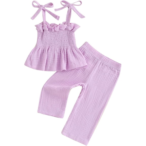 Infant Baby Toddler Girls Clothes Solid Color Sleeveless Camisole Linen Pants Set Baby Summer Outfits