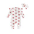 thumbnail image 1 of Infant Baby Toddler Girls Romper, 0 3 6 12 18 Months Heart Print Long Sleeve Crew Neck Jumpsuit and Bow Knot Headdress, 1 of 1