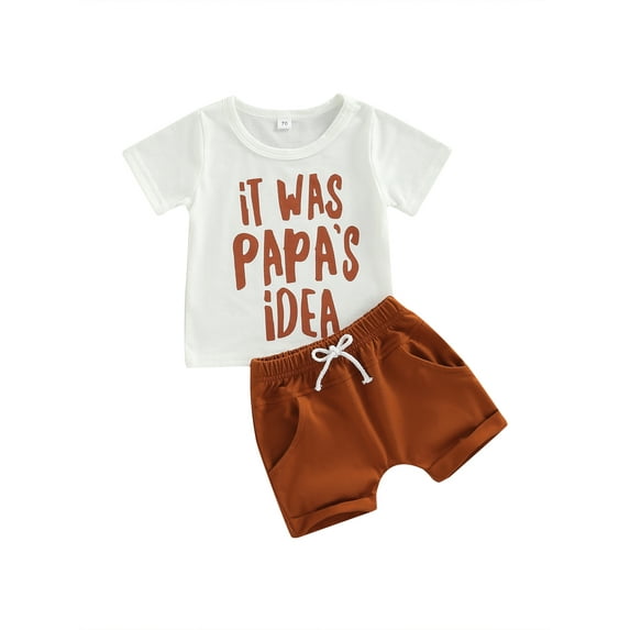Infant Baby Two Piece Set Toddler Lettering Short Sleeve T-shirt Tops Elastic Drawstring Waist Shorts Outfits