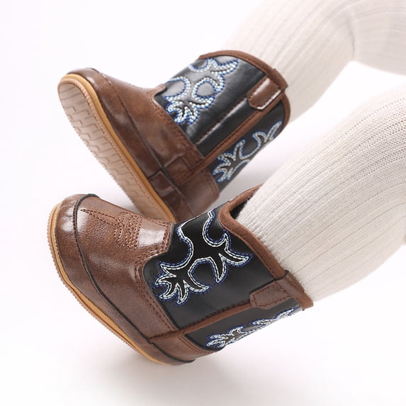 Infant Baby Western Cowboy Boots for Boys Girls Wide Calf Lightweight Non Slip Soft Sole Crib Walking Shoes