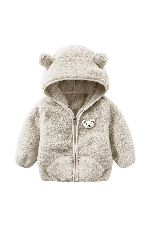 Infant Baby Winter Coat Fleece Jacket Cute Hooded Jackets with Pockets for Kids Infant Baby Child Down Jacket Warm Thick Clothes 0-6 Months
