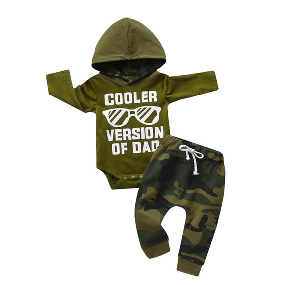 Infant Baby boy Clothes Long Sleeve Letter Romper Hooded Pants Outfits Set Green 0-3 Months