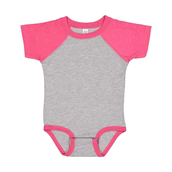 Infant Baseball Fine Jersey Bodysuit , Vintage Heather/ Vintage Hot Pink , 6 months 
