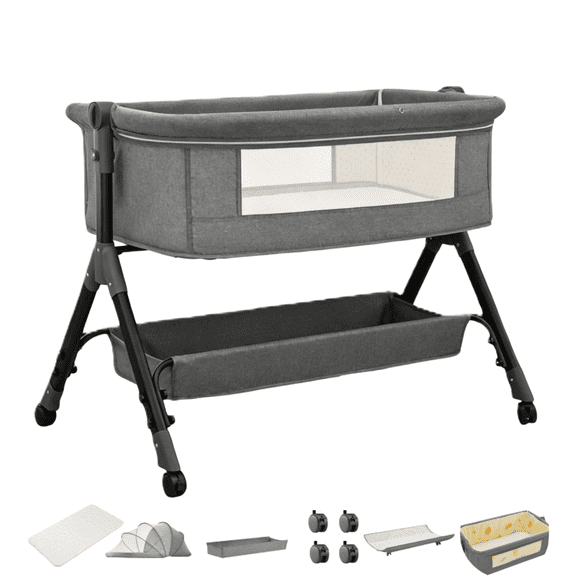 Infant Bassinet, Baby Swing ,5-in-1 Rocking Bedside Sleeper with Adjustable Height & Breathable Mesh, for 0–36 Months (GEAY)