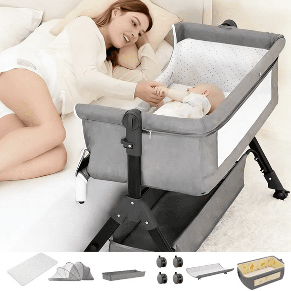 Infant Bassinet, Baby Swing ,5-in-1 Rocking Bedside Sleeper with Adjustable Height & Breathable Mesh, for 0–36 Months (GEAY)