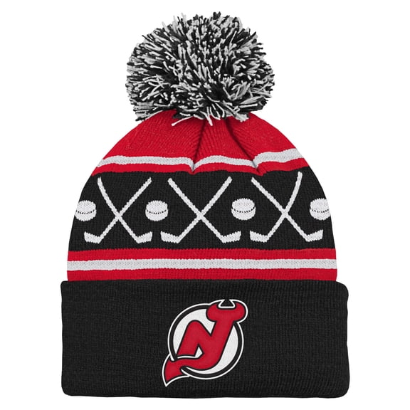Infant Black New Jersey Devils Face-Off Cuffed Knit Hat with Pom