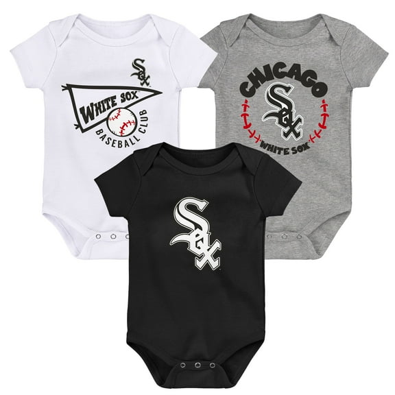 Infant Black/White/Heather Gray Chicago White Sox Biggest Little Fan 3-Pack Bodysuit Set