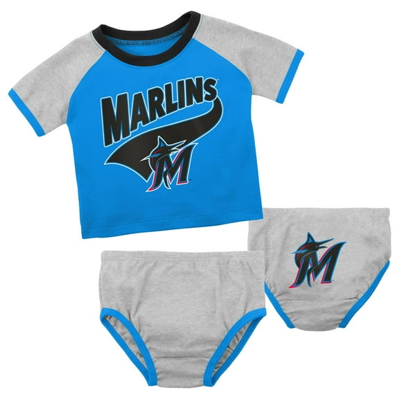 Infant Blue/Heather Gray Miami Marlins Little Slugger Two-Pack Bodysuit Set