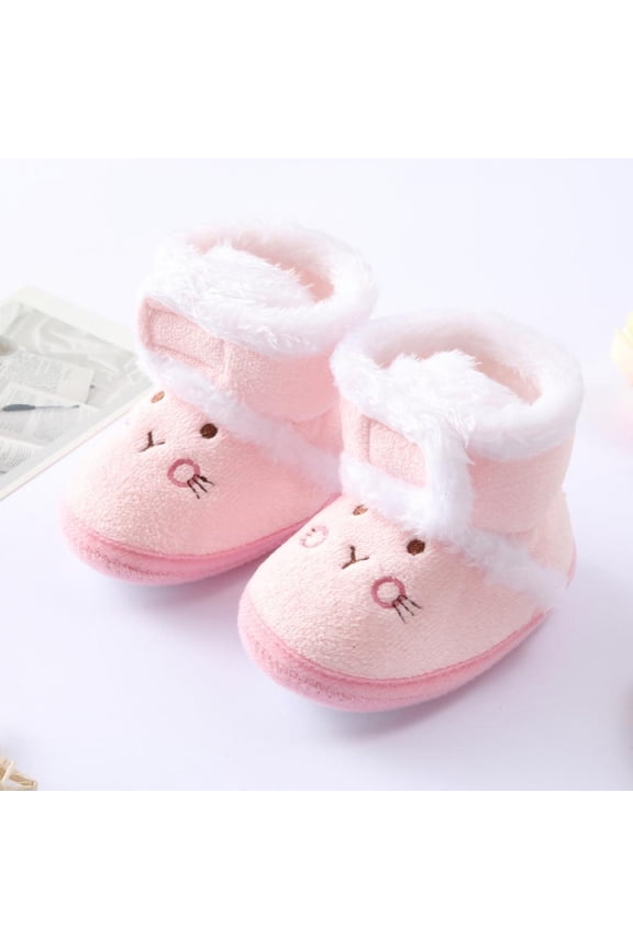 Infant Boots Winter Baby Girl Shoes Cartoon Bear Cotton Shoes Plus Velvet Warm Snow Boots Soft Sole Anti-Slip Toddler Snow Warm Prewalker Newborn Boots 0-18M