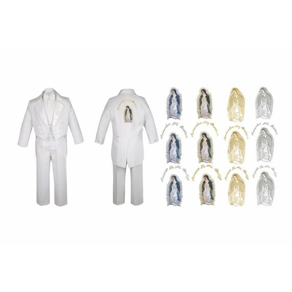 Infant Boy Christening Baptism White Tail Suit Tuxedo Virgin Mary On Back Sm-7